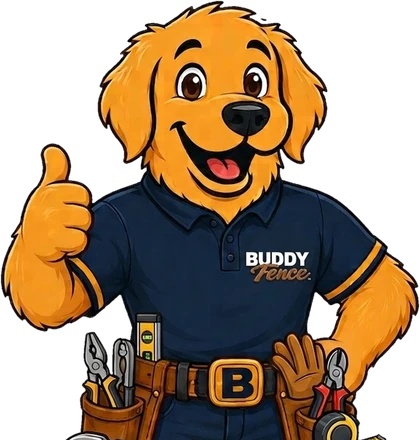 Buddy, the Buddy Fence mascot, giving a thumbs up
